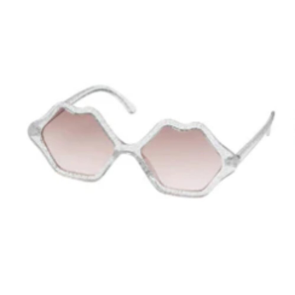 Adult Blue Gem Vintage Clear Glitter Lips Sunglasses Gray/Pink Gradient Lenses